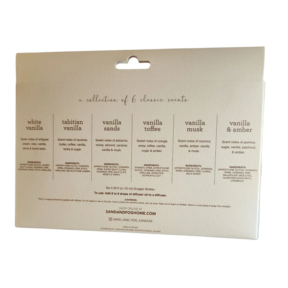 Sand + Fog Fragrance Diffuser Oils Set Collection of Six Classic Vanilla Scents